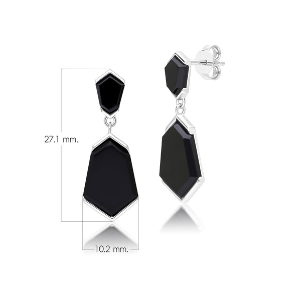 Gemondo Grand Deco Hexagon Black Onyx Drop Earrings In Sterling Silver