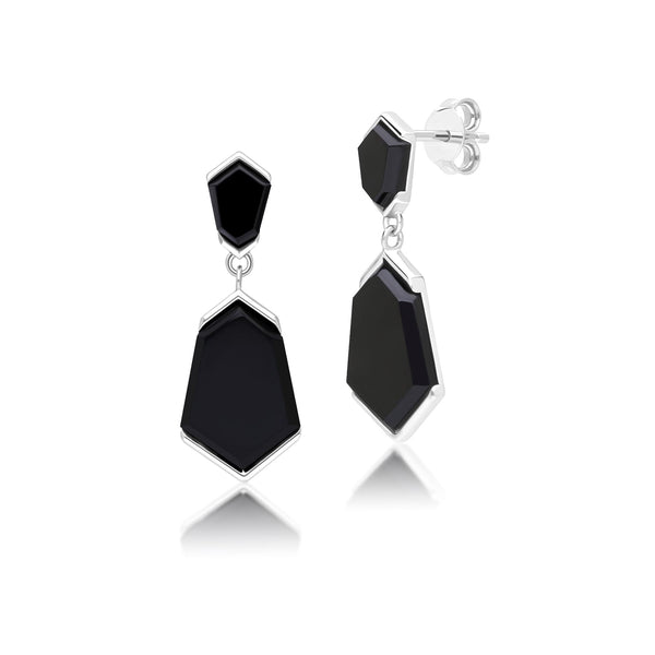 gemondo Grand Deco Hexagon Black Onyx Drop Earrings in Sterling Silver