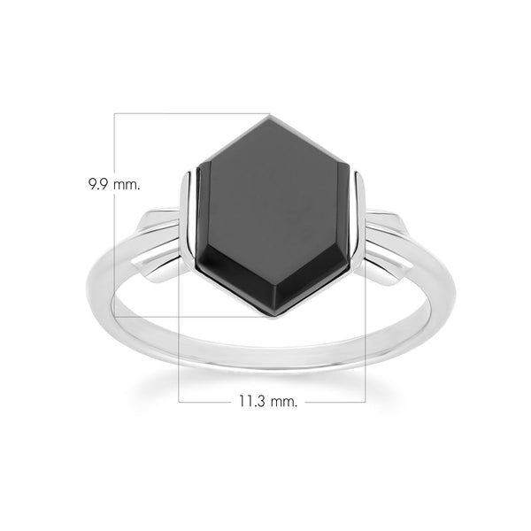 Gemondo Grand Deco Hexagon Black Onyx Ring In Sterling Silver