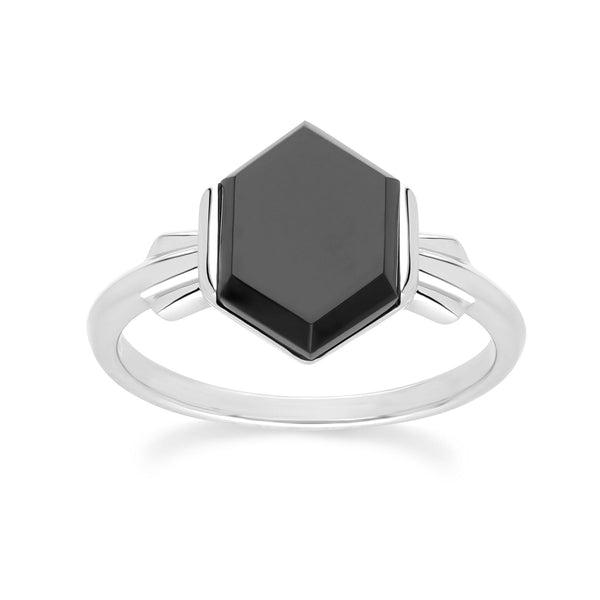 gemondo Grand Deco Hexagon Black Onyx Ring in Sterling Silver