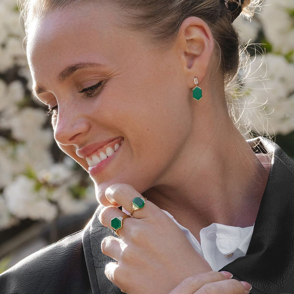 Gemondo Grand Deco Hexagon Chalcedony & Topaz Drop Earrings In Gold Vermeil