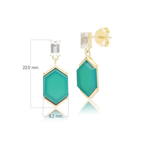 Gemondo Grand Deco Hexagon Chalcedony & Topaz Drop Earrings In Gold Vermeil