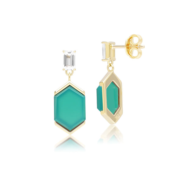 Gemondo Grand Deco Hexagon Chalcedony & Topaz Drop Earrings In Gold Vermeil