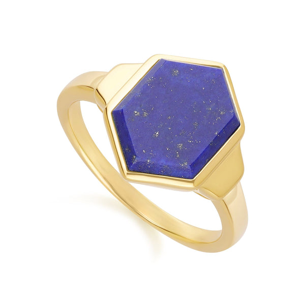 Gemondo Grand Deco Hexagon Lapis Lazuli Ring In Gold Vermeil