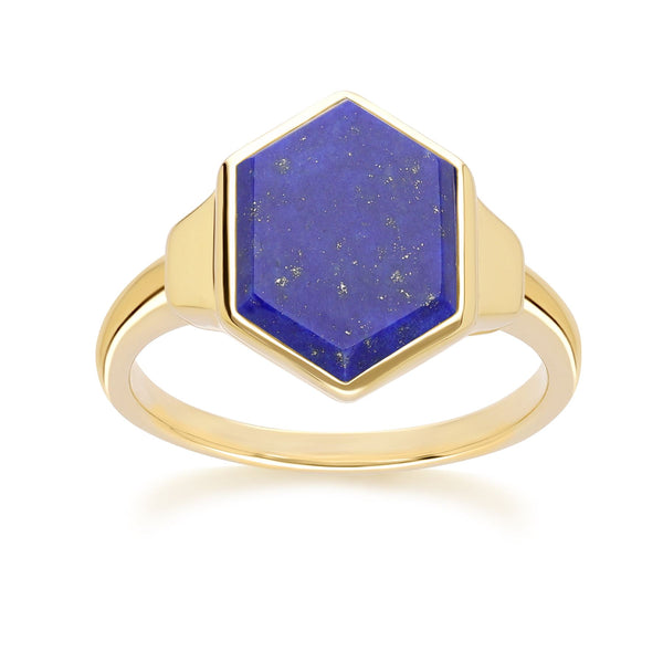 gemondo Grand Deco Hexagon Lapis Lazuli Ring in Gold Vermeil