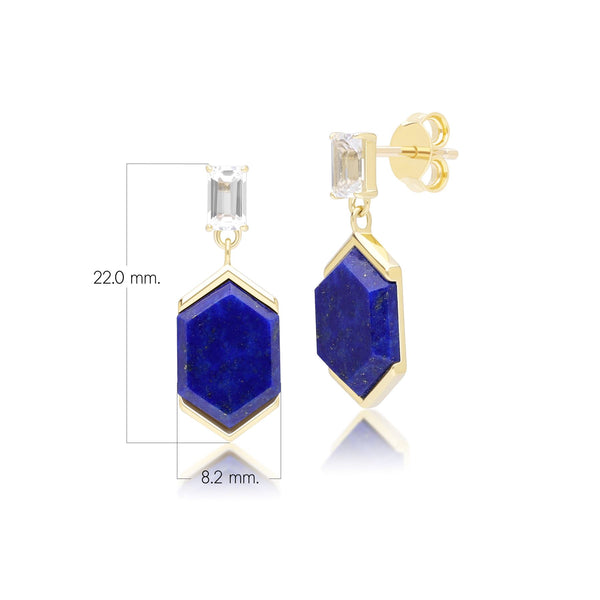 Gemondo Grand Deco Hexagon Lapis Lazuli & Topaz Drop Earrings In Gold Vermeil