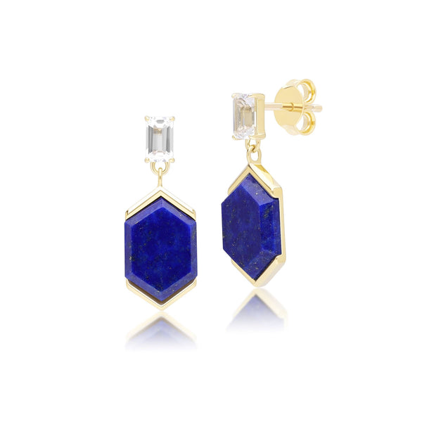 gemondo Grand Deco Hexagon Lapis Lazuli & Topaz Drop Earrings in Gold Vermeil