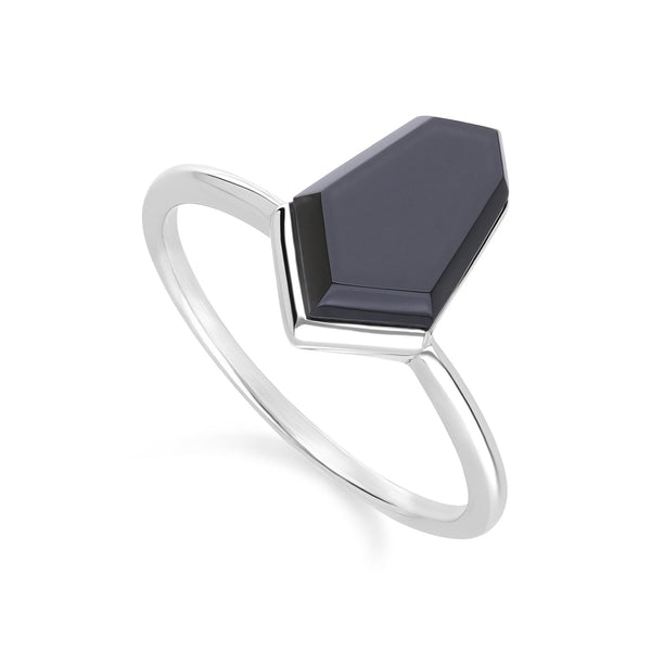 Gemondo Grand Deco Hexagon Necktie Black Onyx Ring In Sterling Silver
