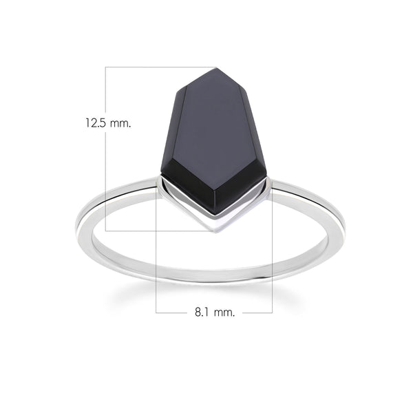 Gemondo Grand Deco Hexagon Necktie Black Onyx Ring In Sterling Silver