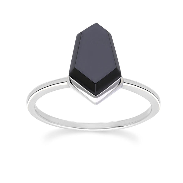 gemondo Grand Deco Hexagon Necktie Black Onyx Ring in Sterling Silver