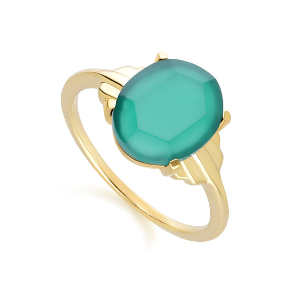 Gemondo Grand Deco Oval Chalcedony Ring In Gold Vermeil