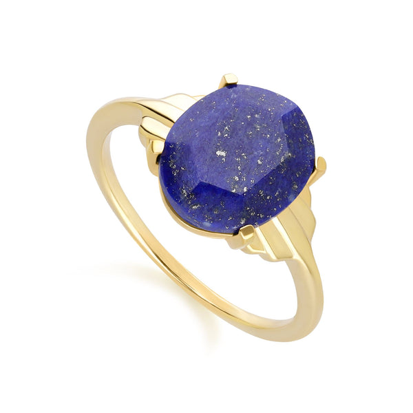 Gemondo Grand Deco Oval Lapiz Lazuli Ring In Gold Vermeil