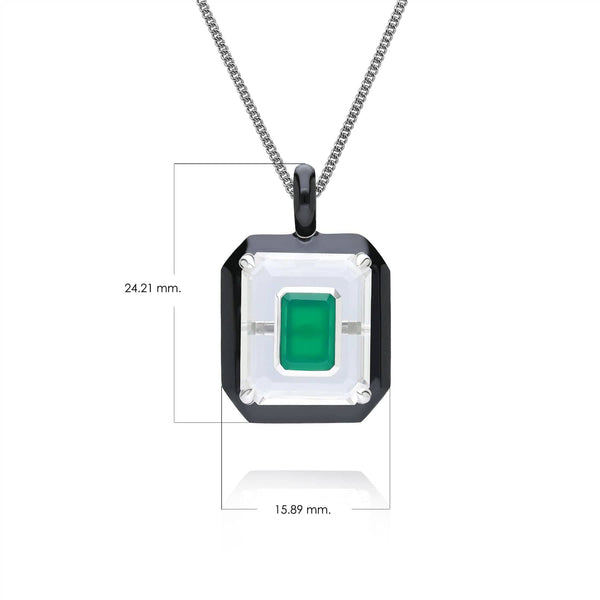 Gemondo Grand Deco Rock Crystal Chalcedony & Black Enamel Pendant In Sterling Silver