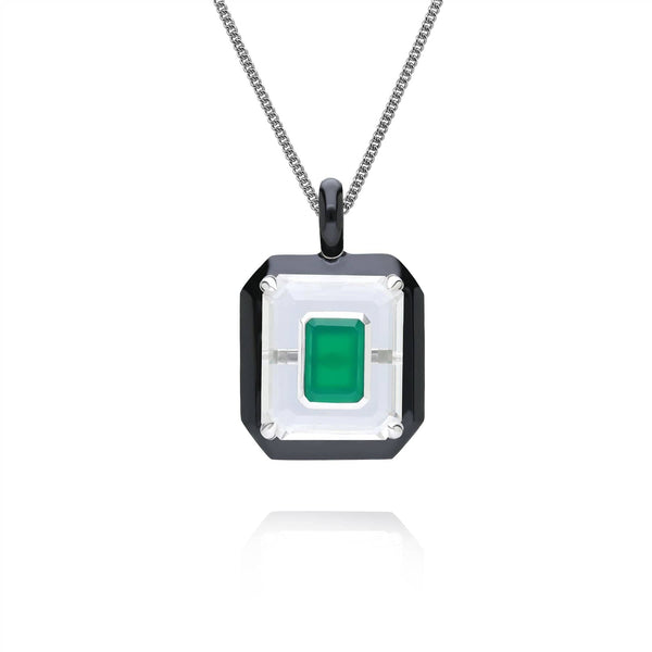 gemondo Grand Deco Rock Crystal Chalcedony & Black Enamel Pendant in Sterling Silver