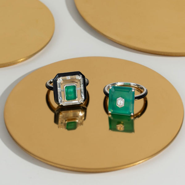 Gemondo Grand Deco Rock Crystal Chalcedony & Enamel Statement Ring In Sterling Silver