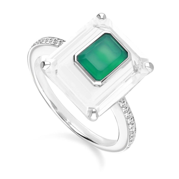 gemondo Grand Deco Topaz Chalcedony & Rock Crystal Statement Ring In Sterling Silver