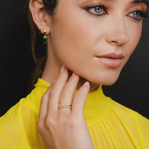 Gemondo Half Eternity Emerald Band Ring In 9ct Yellow Gold