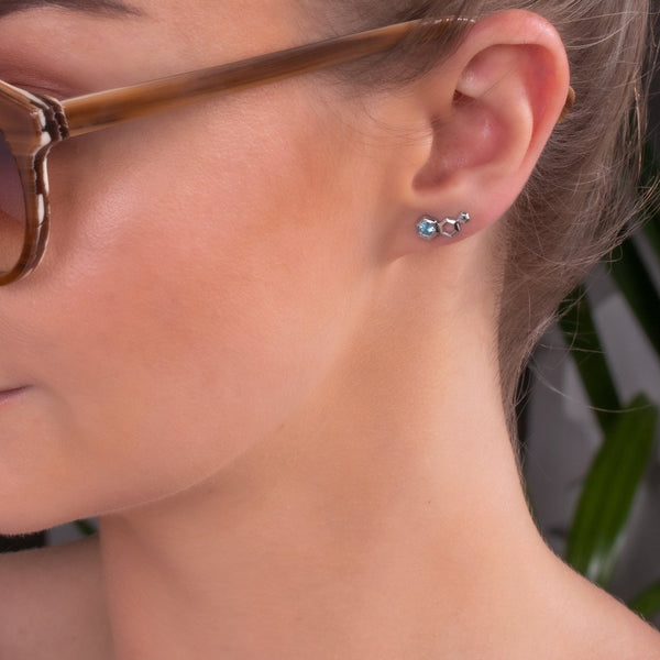 Gemondo Honeycomb Blue Topaz Ear Climber Studs In 925 Sterling Silver