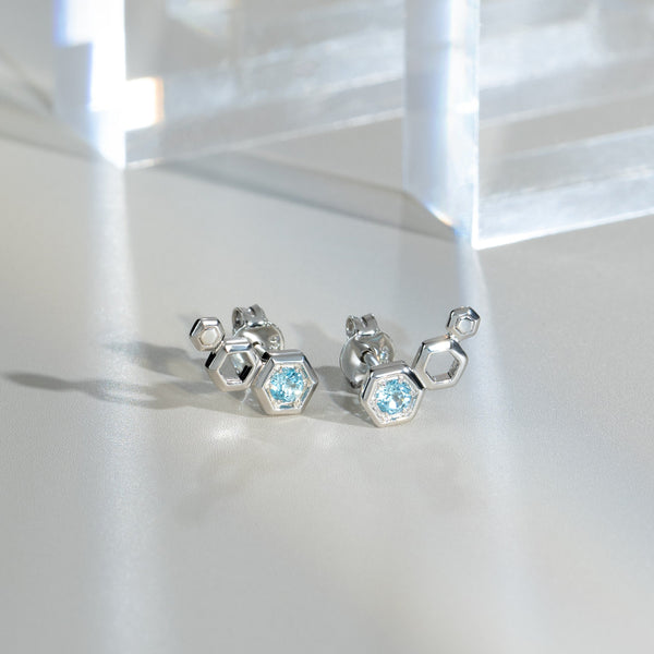 Gemondo Honeycomb Blue Topaz Ear Climber Studs In 925 Sterling Silver