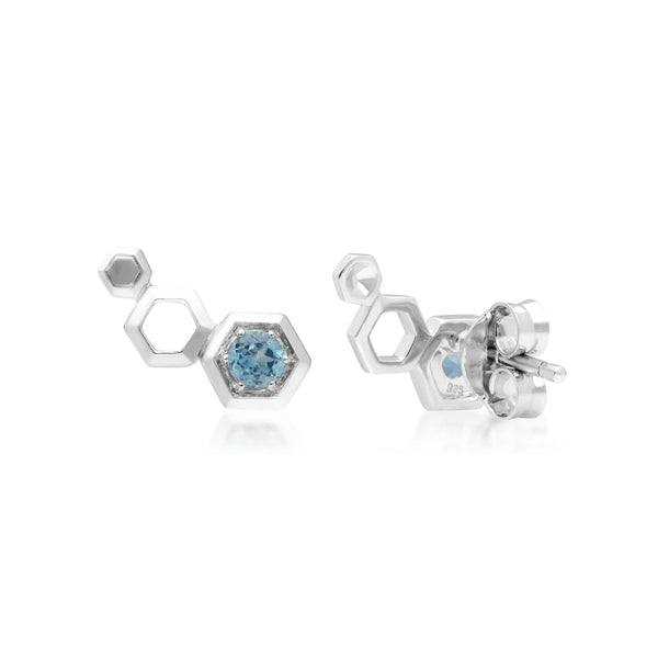 Gemondo Honeycomb Blue Topaz Ear Climber Studs In 925 Sterling Silver