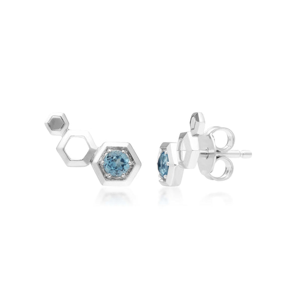 gemondo Honeycomb Blue Topaz Ear Climber Studs in 925 Sterling Silver
