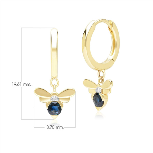 Gemondo Honeycomb Inspired Blue Sapphire And Diamond Bee Hoop Earrings In 9ct Yellow Gold