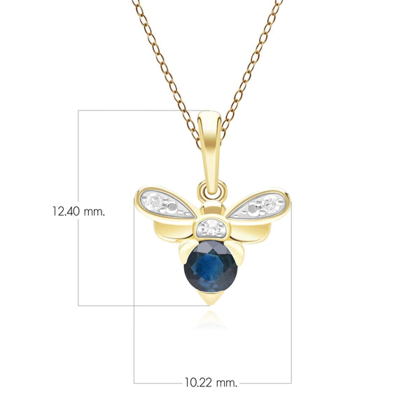 Gemondo Honeycomb Inspired Blue Sapphire And Diamond Bee Pendant Necklace In 9ct Yellow Gold