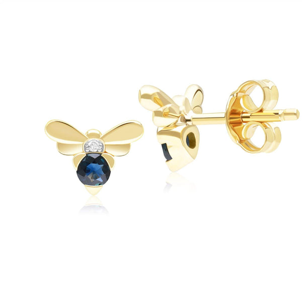 Gemondo Honeycomb Inspired Blue Sapphire And Diamond Bee Stud Earrings In 9ct Yellow Gold