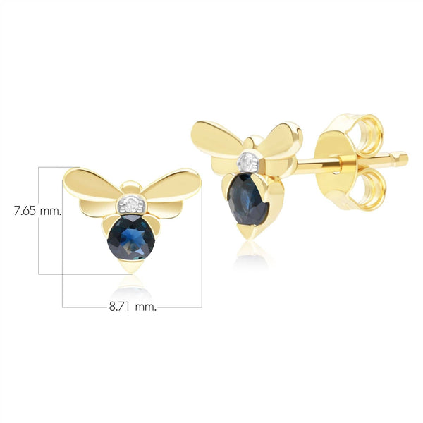 Gemondo Honeycomb Inspired Blue Sapphire And Diamond Bee Stud Earrings In 9ct Yellow Gold