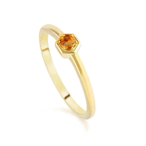 gemondo Honeycomb Inspired Citrine Solitaire Ring in 9ct Yellow Gold