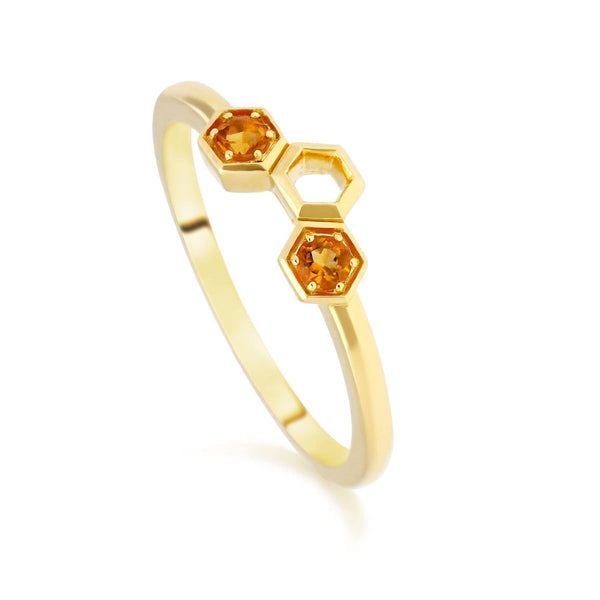gemondo Honeycomb Inspired Citrine Stack Ring in 9ct Yellow Gold