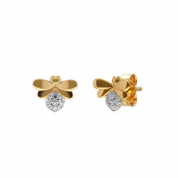 gemondo Honeycomb Inspired Diamond Bee Earrings in 9ct Yellow Gold