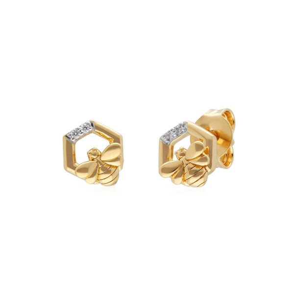 gemondo Honeycomb Inspired Diamond Hexagon Bee Earrings in 9ct Yellow Gold