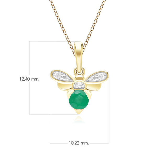 Gemondo Honeycomb Inspired Emerald And Diamond Bee Pendant Necklace In 9ct Yellow Gold