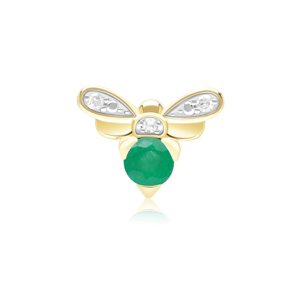 gemondo Honeycomb Inspired Emerald and Diamond Bee Pin in 9ct Yellow Gold