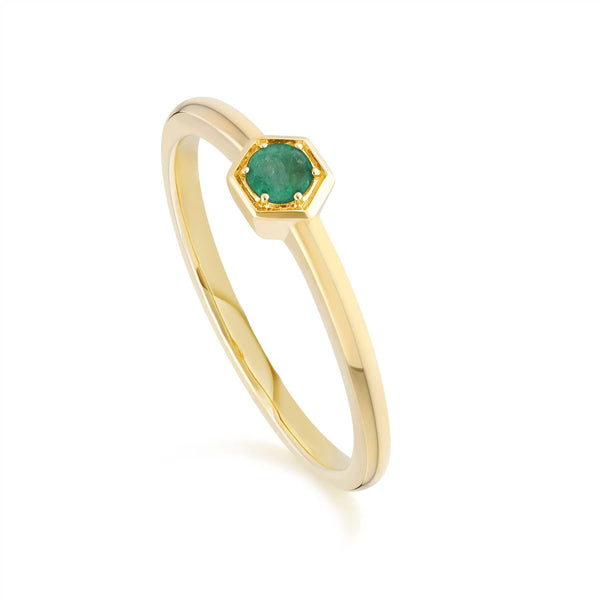 gemondo Honeycomb Inspired Emerald Solitaire Ring in 9ct Yellow Gold