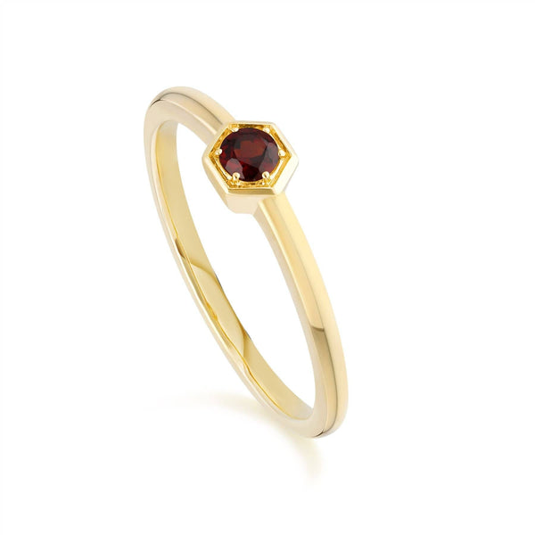 gemondo Honeycomb Inspired Garnet Solitaire Ring in 9ct Yellow Gold