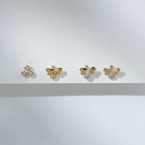 Gemondo Honeycomb Inspired Mismatched Diamond Bee Earrings In 9ct Yellow Gold