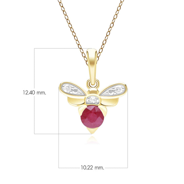 Gemondo Honeycomb Inspired Ruby And Diamond Bee Pendant Necklace In 9ct Yellow Gold