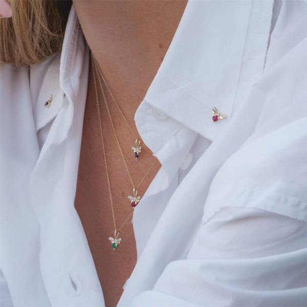 Gemondo Honeycomb Inspired Ruby And Diamond Bee Pin In 9ct Yellow Gold