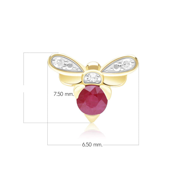 Gemondo Honeycomb Inspired Ruby And Diamond Bee Pin In 9ct Yellow Gold