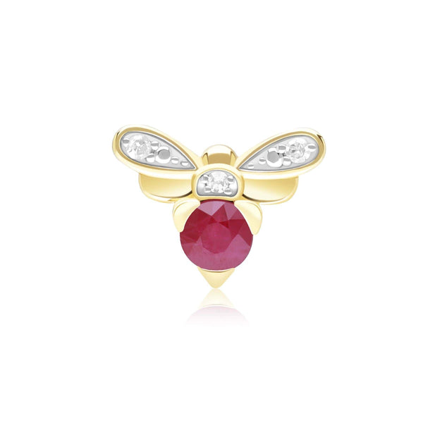 gemondo Honeycomb Inspired Ruby and Diamond Bee Pin in 9ct Yellow Gold