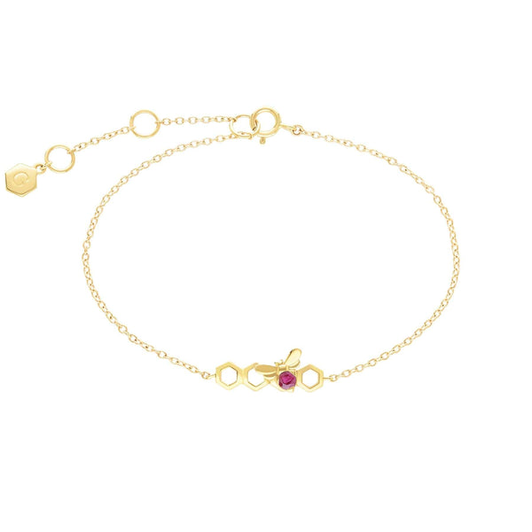gemondo Honeycomb Inspired Ruby Link Bracelet in 9ct Yellow Gold