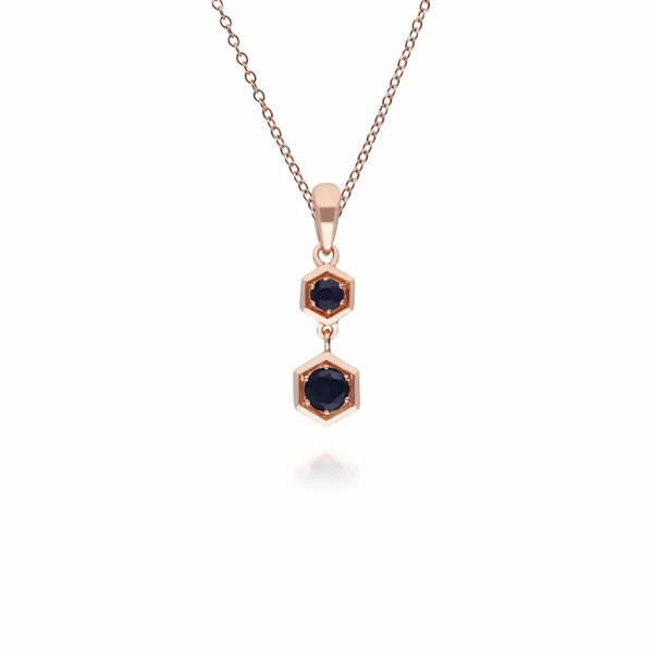 gemondo Honeycomb Inspired Sapphire Pendant Necklace in 9ct Rose Gold