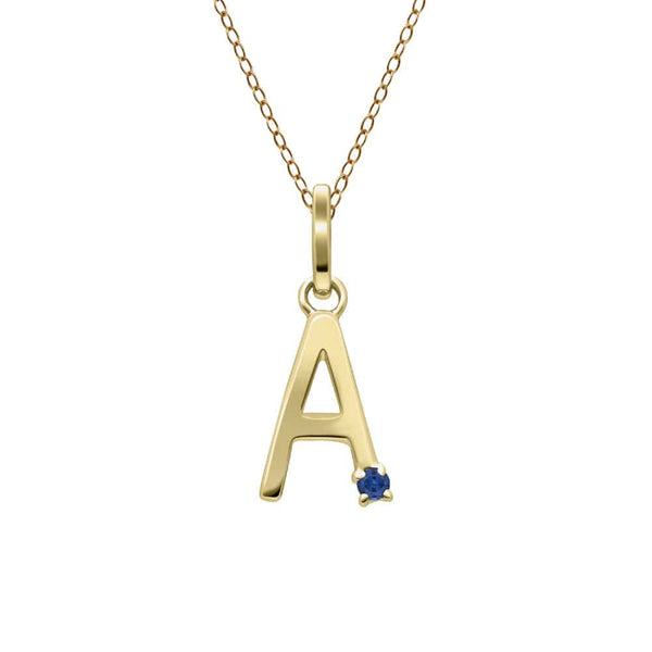 Gemondo Initial Blue Sapphire Letter Necklace In 9ct Yellow Gold