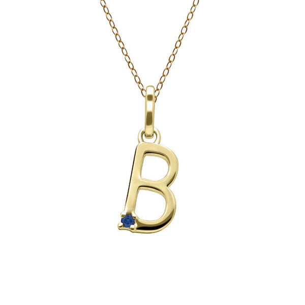 Gemondo Initial Blue Sapphire Letter Necklace In 9ct Yellow Gold
