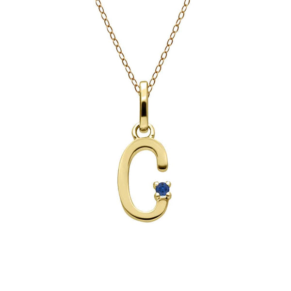 Gemondo Initial Blue Sapphire Letter Necklace In 9ct Yellow Gold