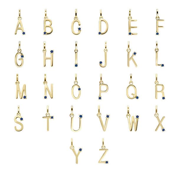 gemondo Initial Blue Sapphire Letter Necklace In 9ct Yellow Gold