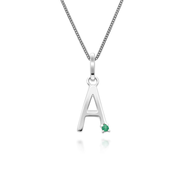 Gemondo Initial Emerald Letter Charm Necklace In 9ct White Gold