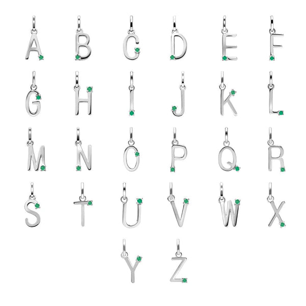 gemondo Initial Emerald Letter Charm Necklace in 9ct White Gold